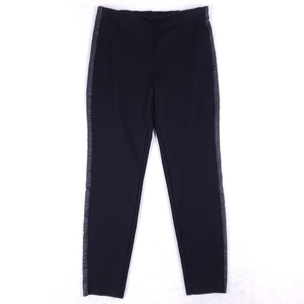 Kenneth Cole New York Black Pants Size M Faux Leather Trim‎ Pull-On Slim Fit